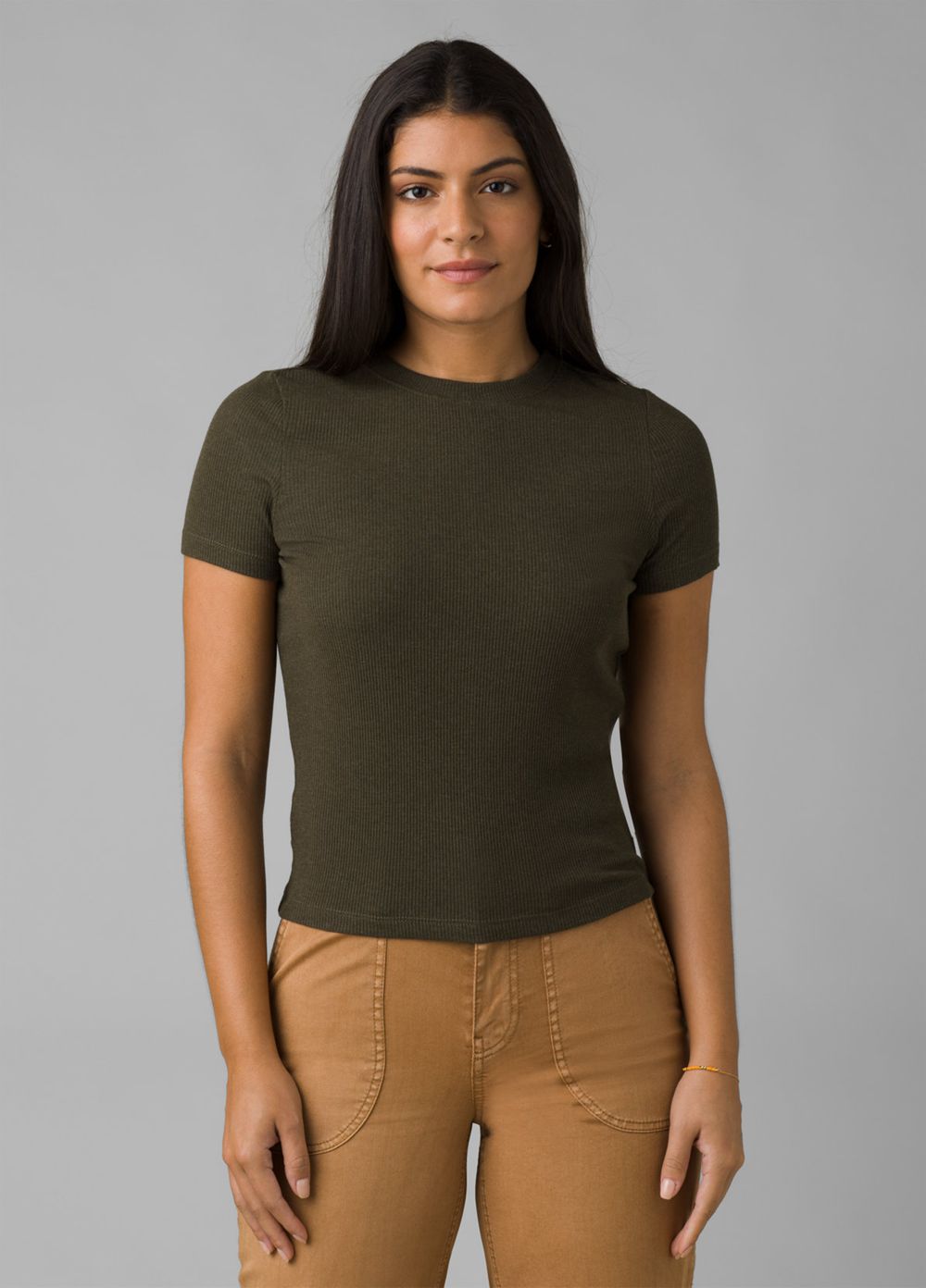 Olive Women\'s PrAna Foundation Rib T-Shirts | EFPVMQ096