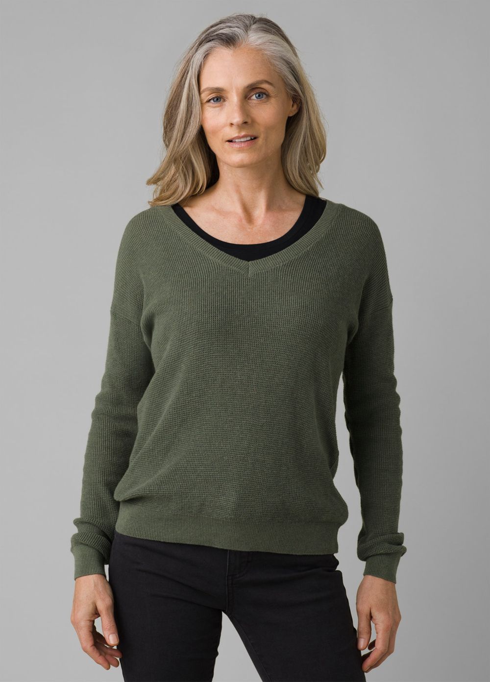 Olive Women\'s PrAna Milani V-Neck Sweaters | KCUNZY910