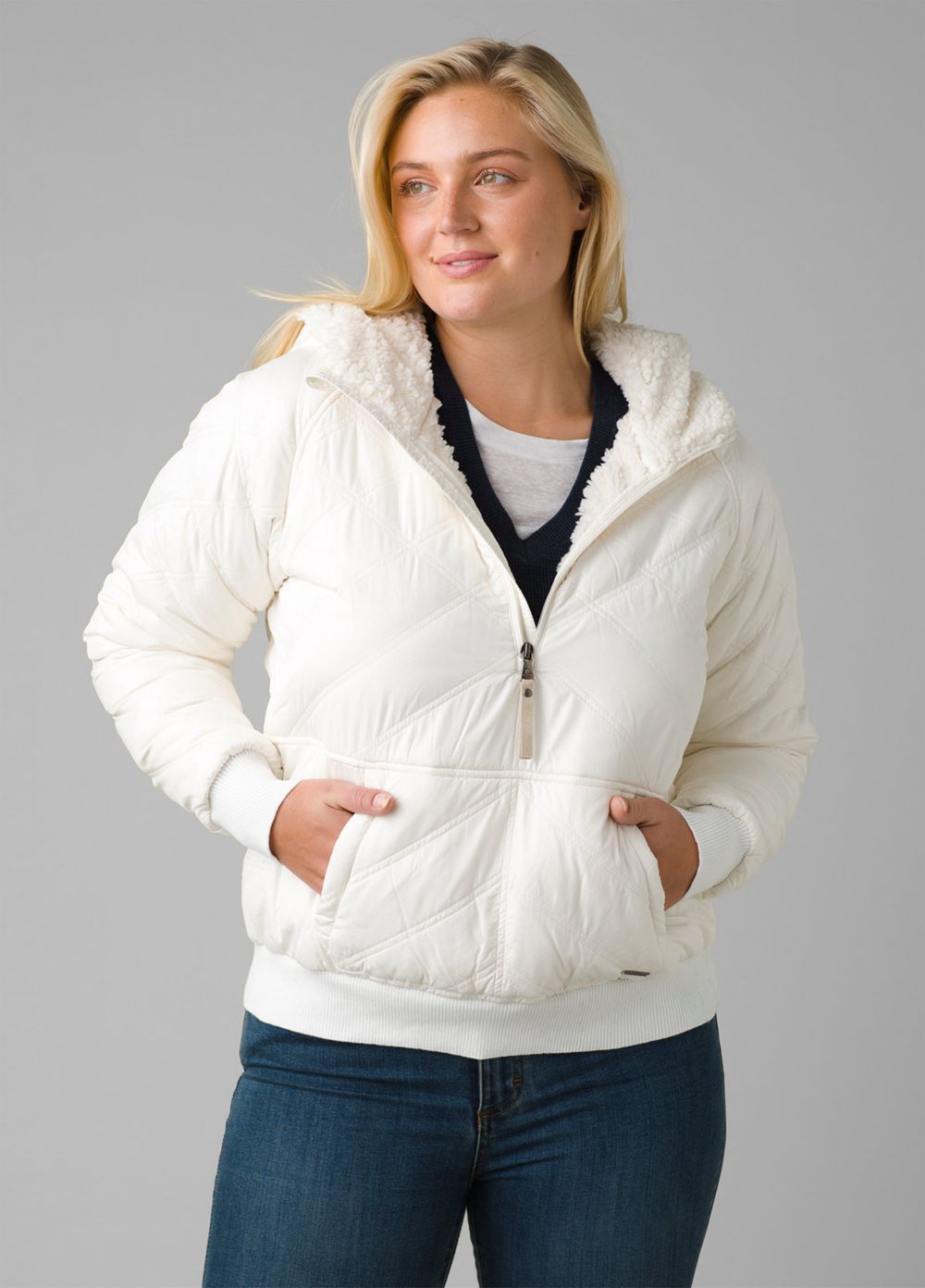 White Women's PrAna Esla Half Zip Pullover Jackets | PRMYIF725