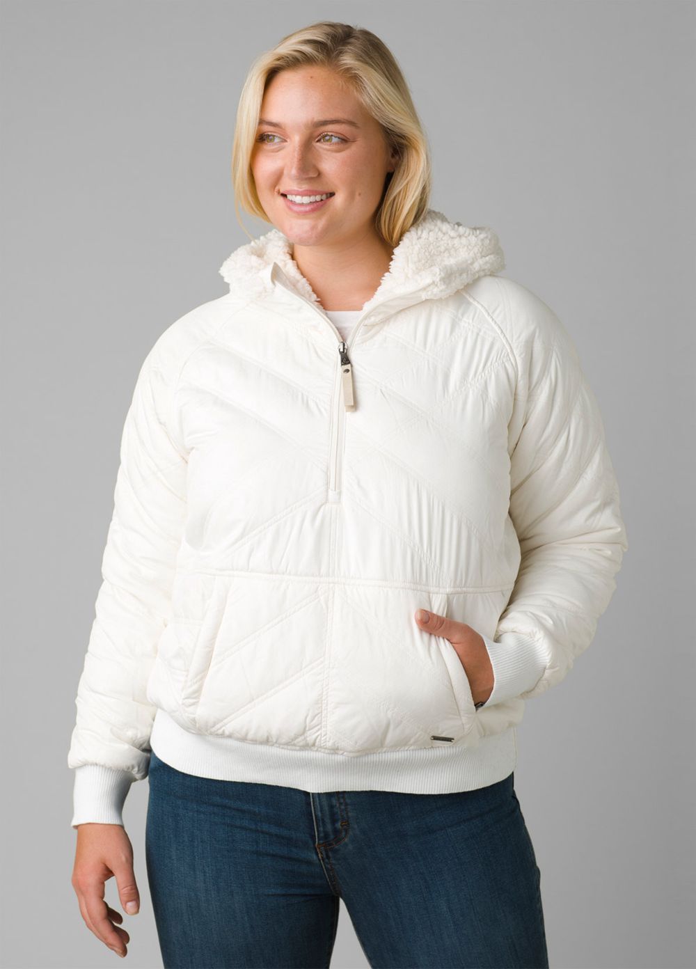 White Women\'s PrAna Esla Half Zip Pullover Jackets | PRMYIF725