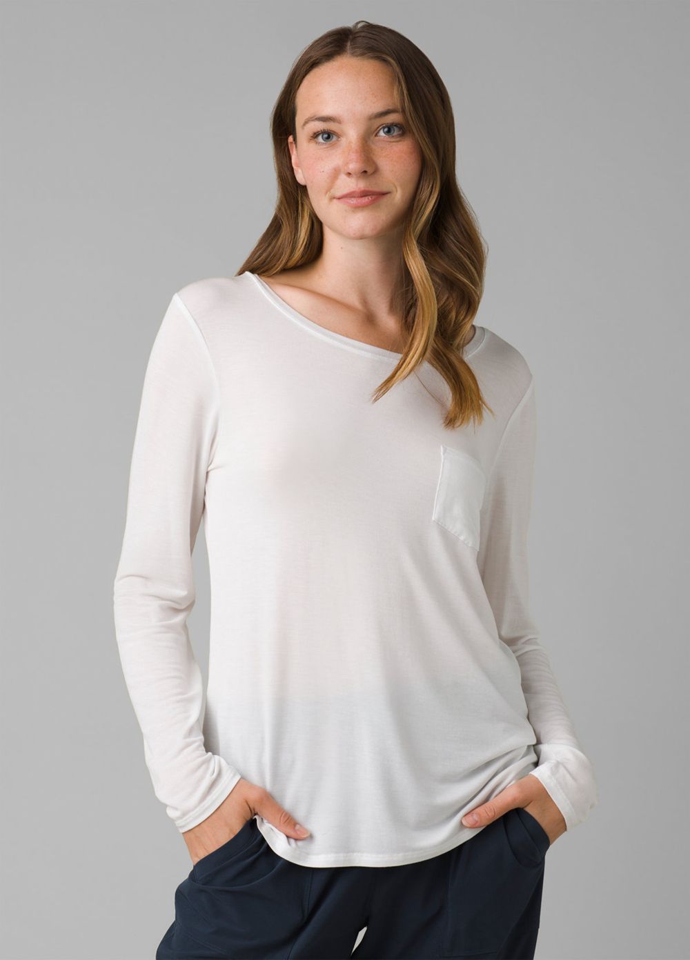 White Women's PrAna Foundation Long Sleeve Crew T-Shirts | TLEIJS439