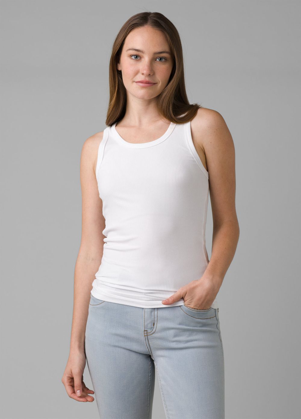 White Women\'s PrAna Foundation Rib Tank Top | DCFZXY801