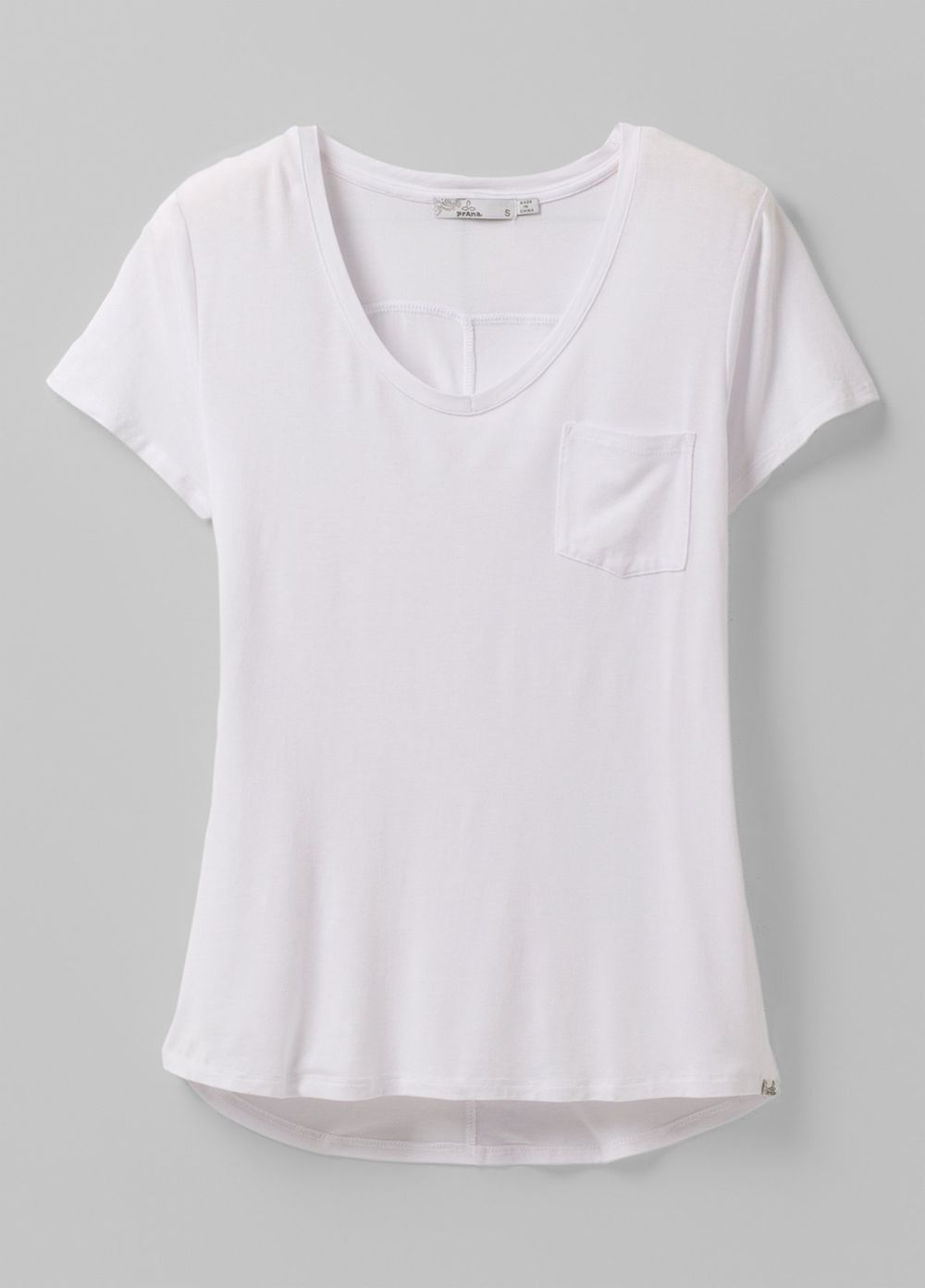 White Women's PrAna Foundation Short Sleeve V-neck T-Shirts | GKNABO204