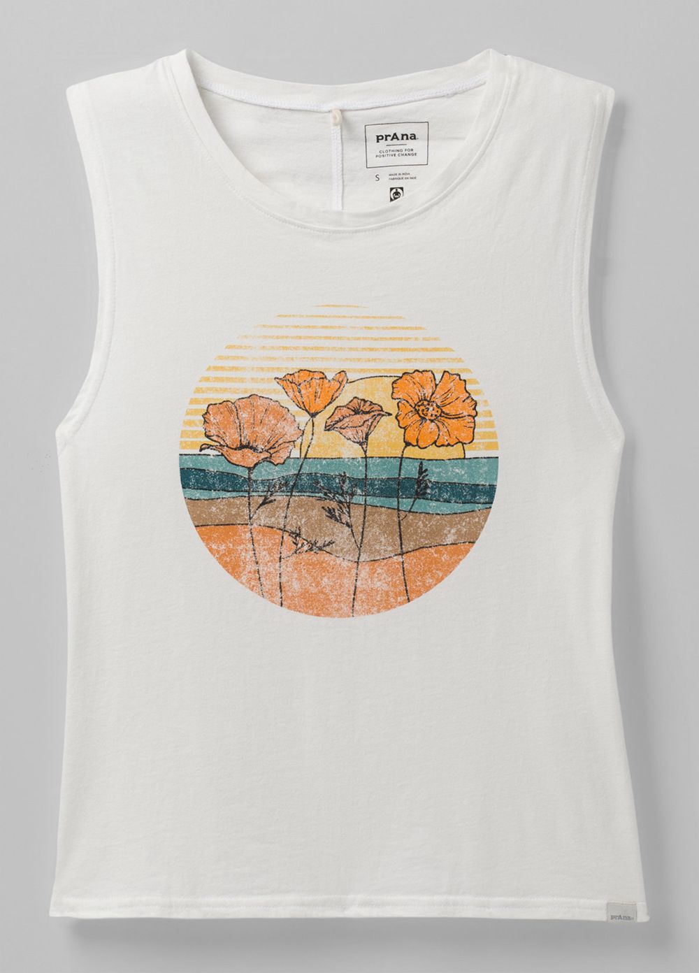 White Women's PrAna Organic Graphic Sleeveless Tank Top | VXLUZR895