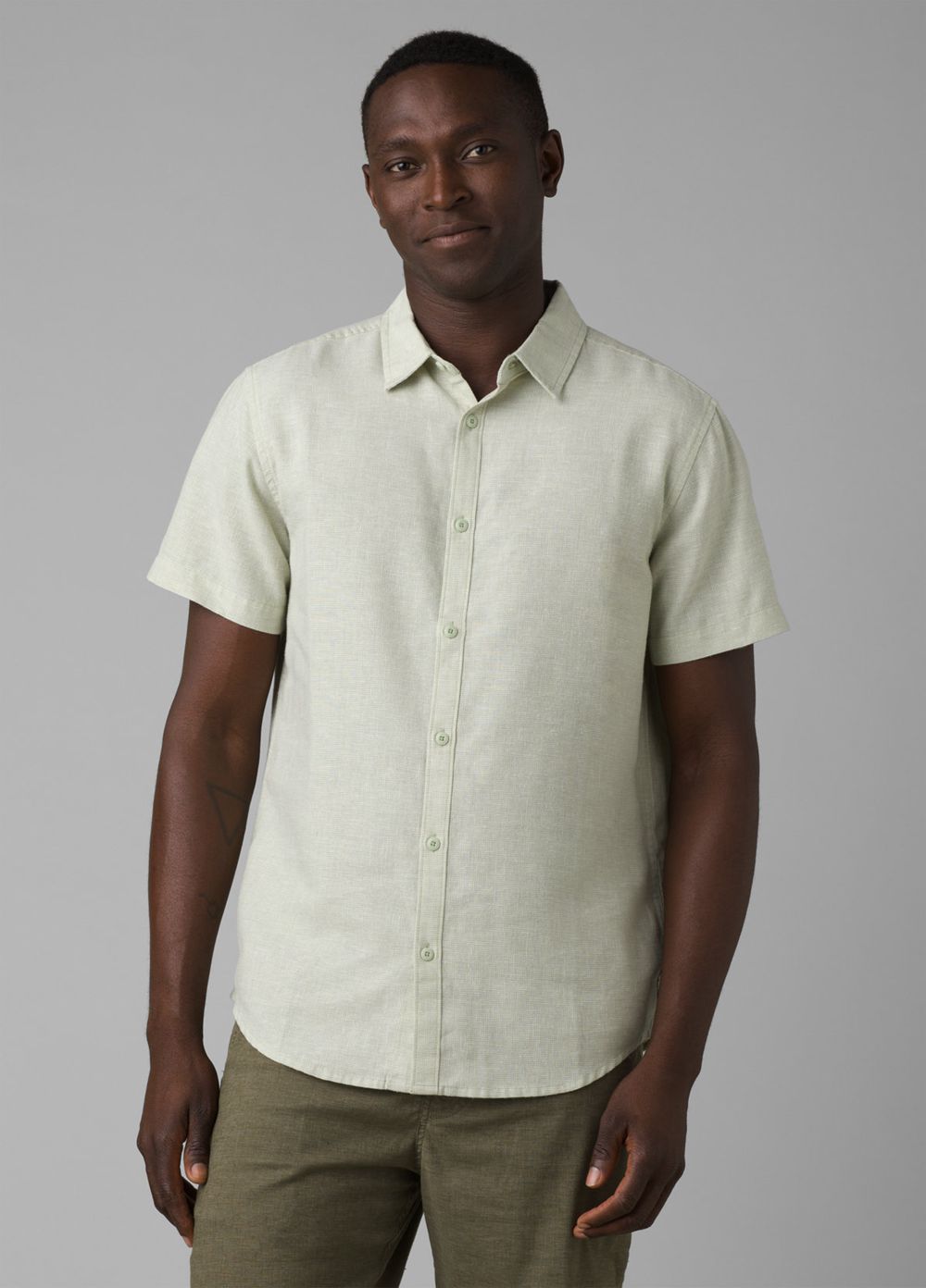 Beige Men's PrAna Lindores Shirts | ARKMLW475