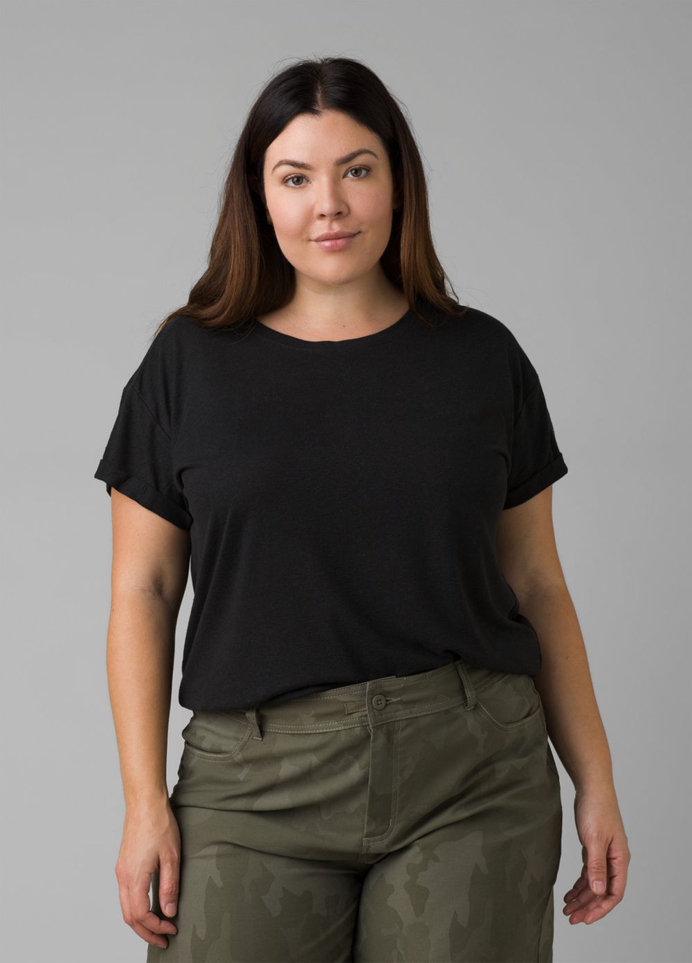 Black Women's PrAna Cozy Up Plus T-Shirts | POQNEC710