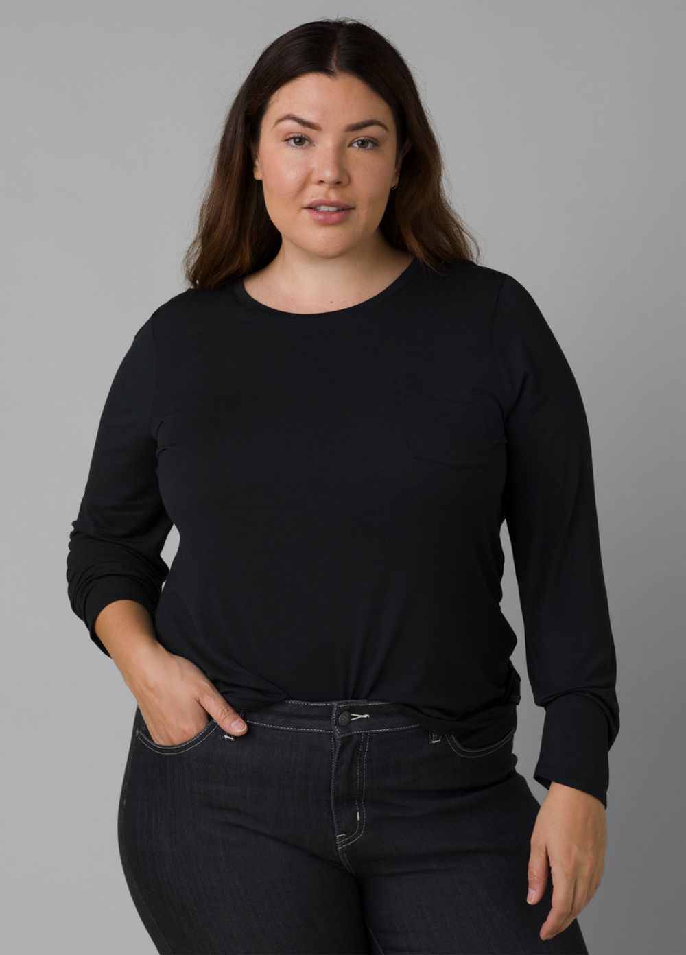 Black Women's PrAna Foundation Long Sleeve Plus T-Shirts | HGNRUP940