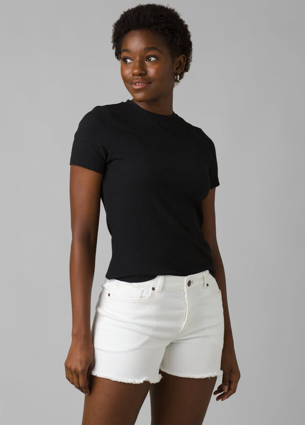 Black Women's PrAna Foundation Rib T-Shirts | YNIVKB938