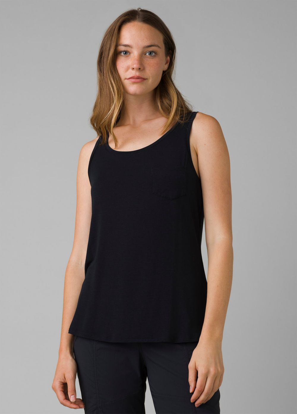 Black Women's PrAna Foundation Scoop Neck Tank Top | GZMRBQ718