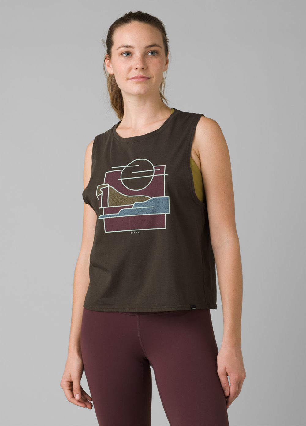 Black Women's PrAna Organic Graphic Sleeveless Tank Top | TCKQHO168