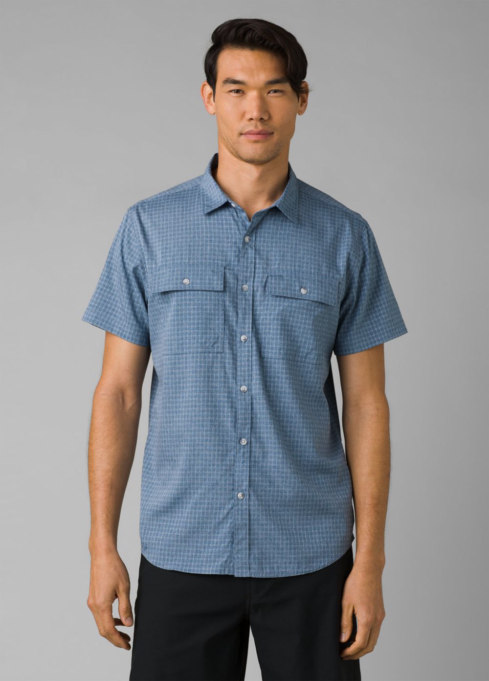 Blue Men's PrAna Garvan Short Sleeve Shirts | VXGCNY519