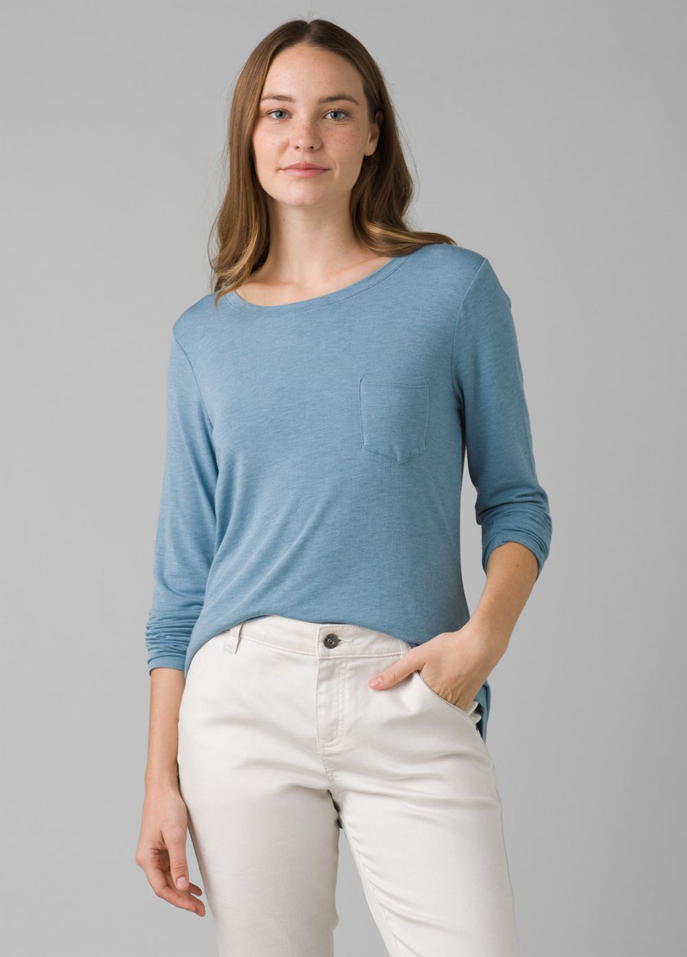 Blue Women's PrAna Foundation Long Sleeve Crew T-Shirts | TXUQYZ502