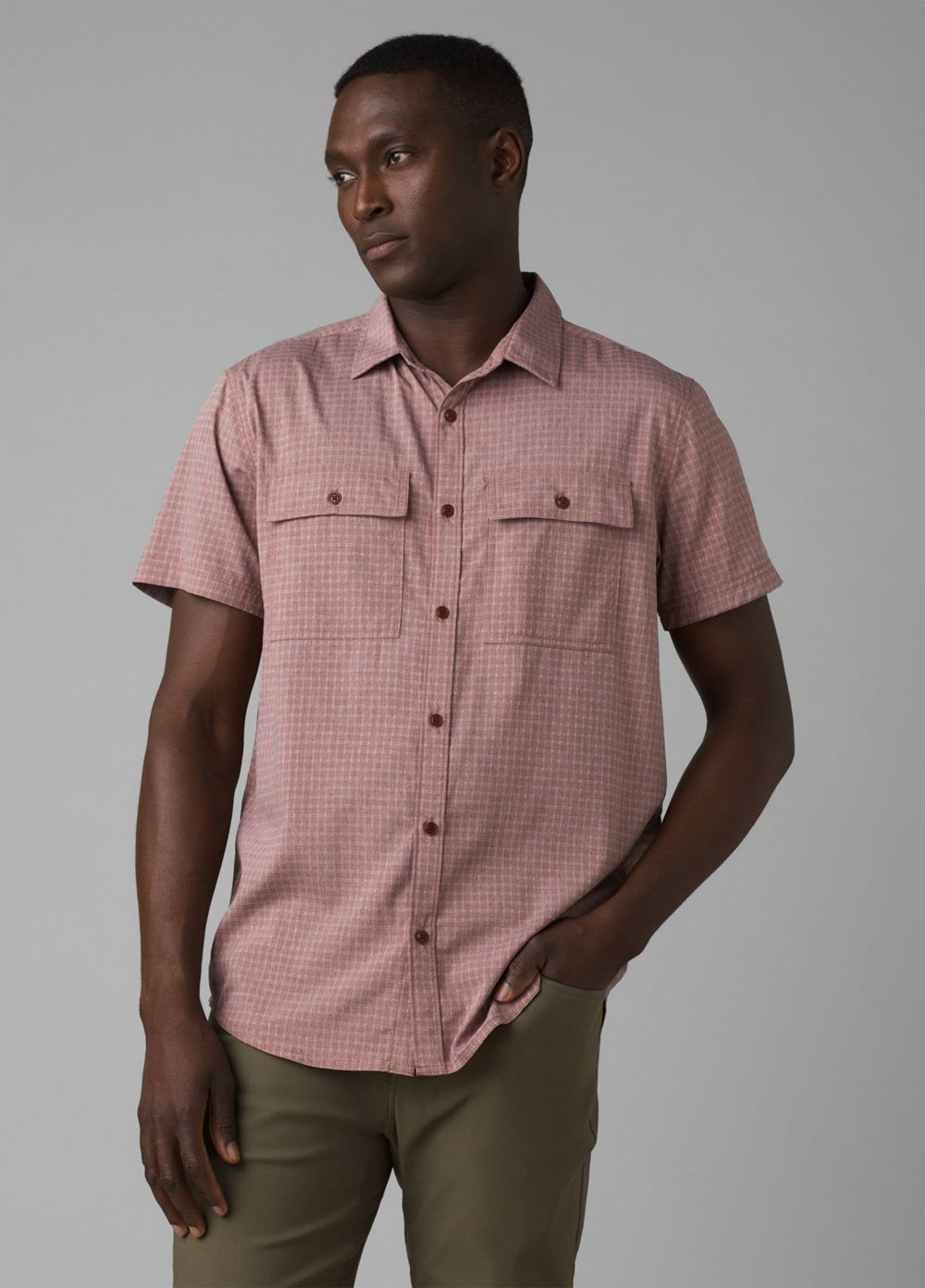 Brown Men's PrAna Garvan Short Sleeve Tall Shirts | RPQYNJ874