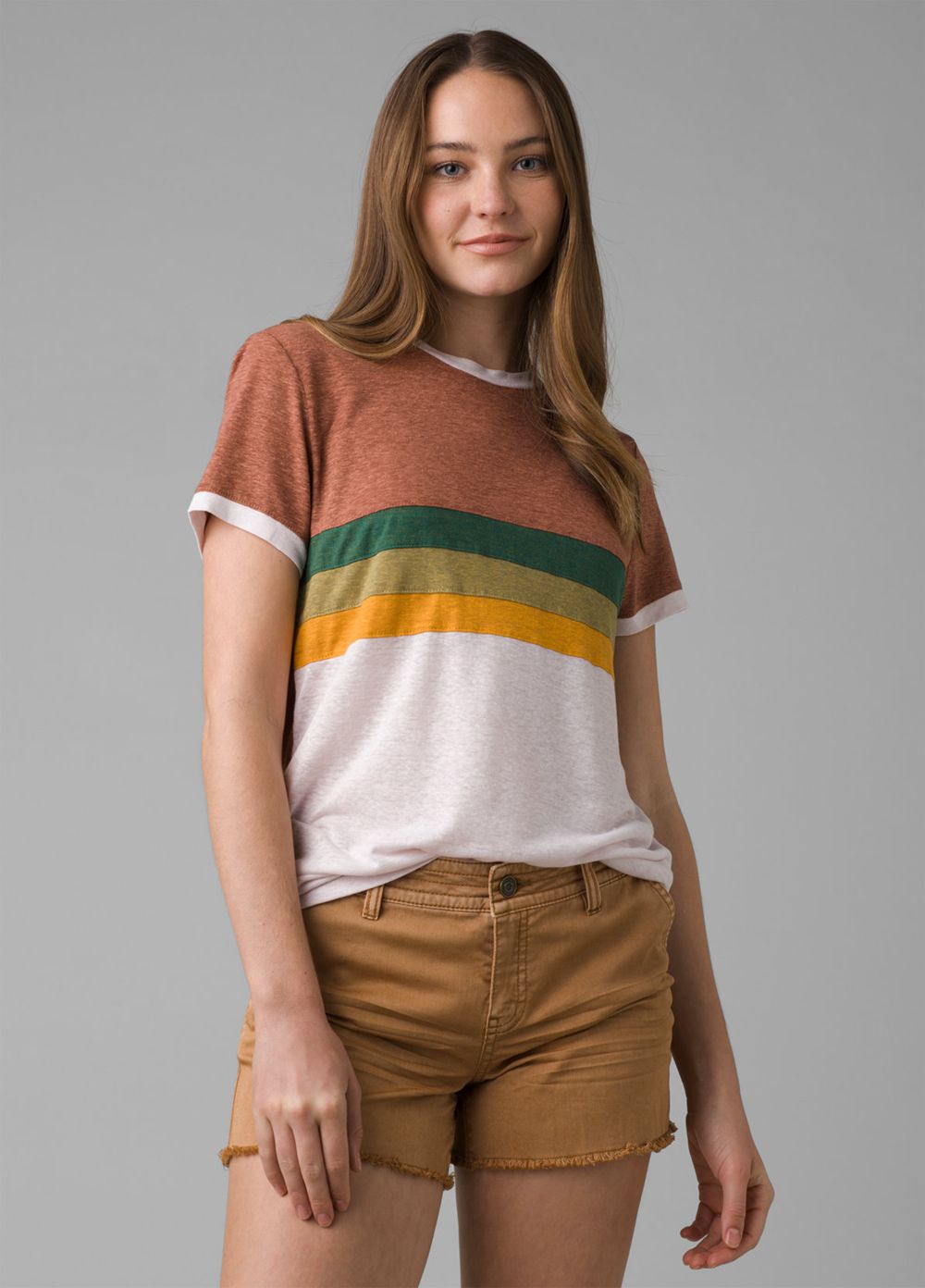 Brown Women's PrAna Cozy Up Ringer T-Shirts | MFQWVE904