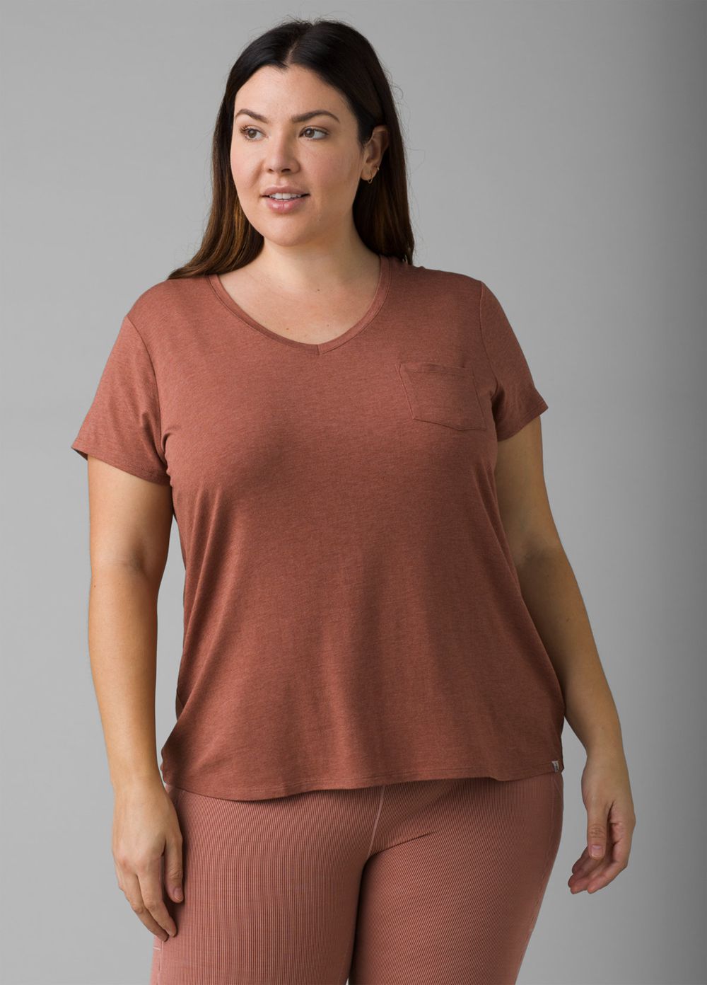 Brown Women's PrAna Foundation Short Sleeve Plus T-Shirts | RNUASK736