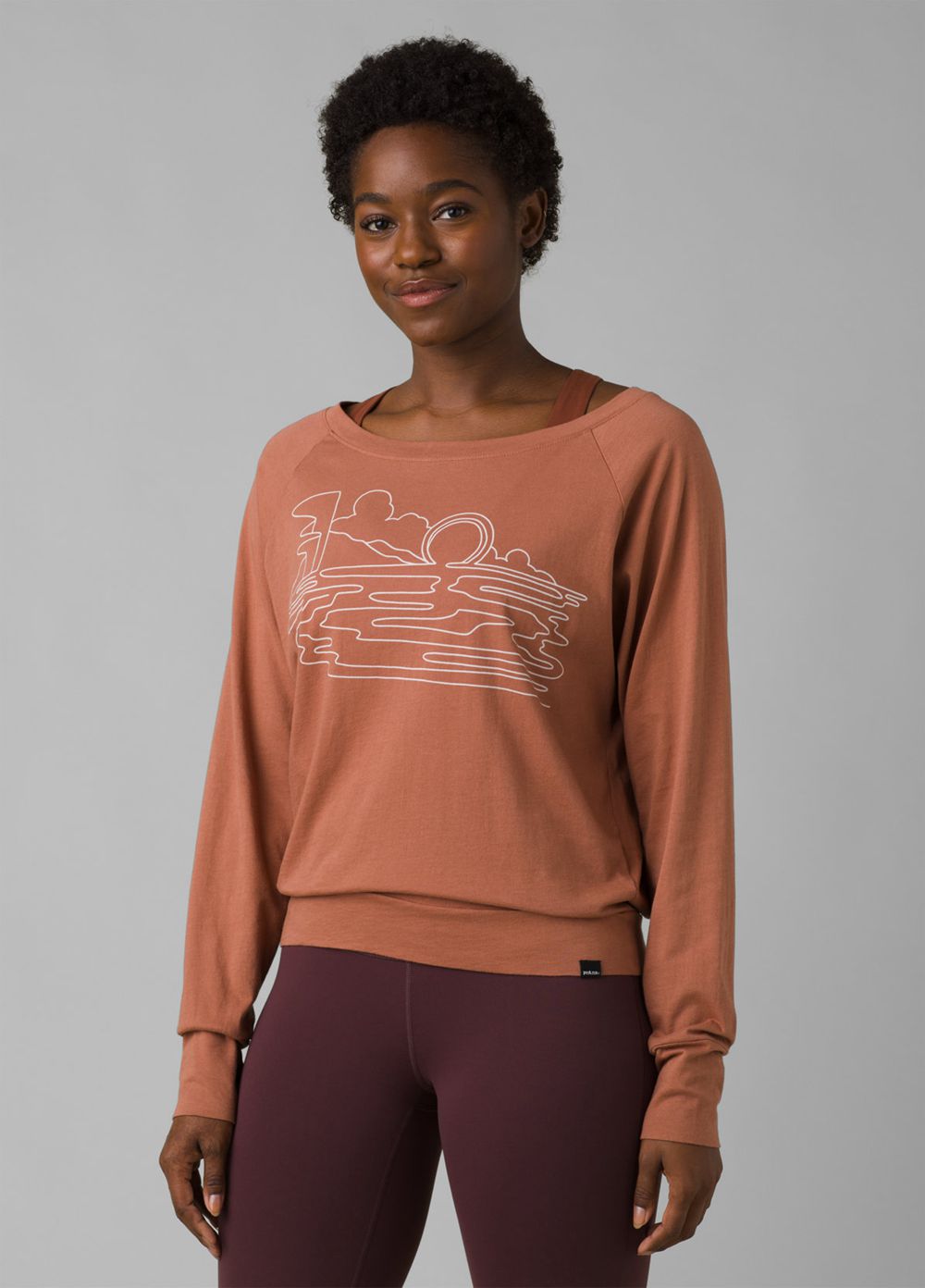 Brown Women's PrAna Organic Graphic Long Sleeve T-Shirts | CDVOGR913