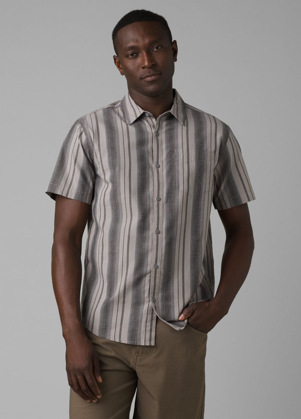 Grey Men's PrAna Groveland Shirts | TWXQCE324