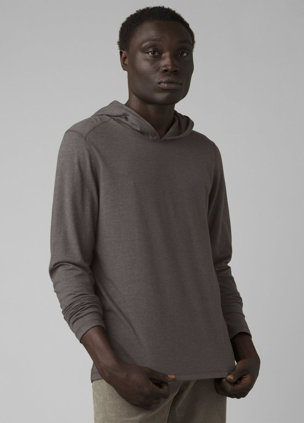 Grey Men's PrAna Hooded T-Shirts | JHLDPM947