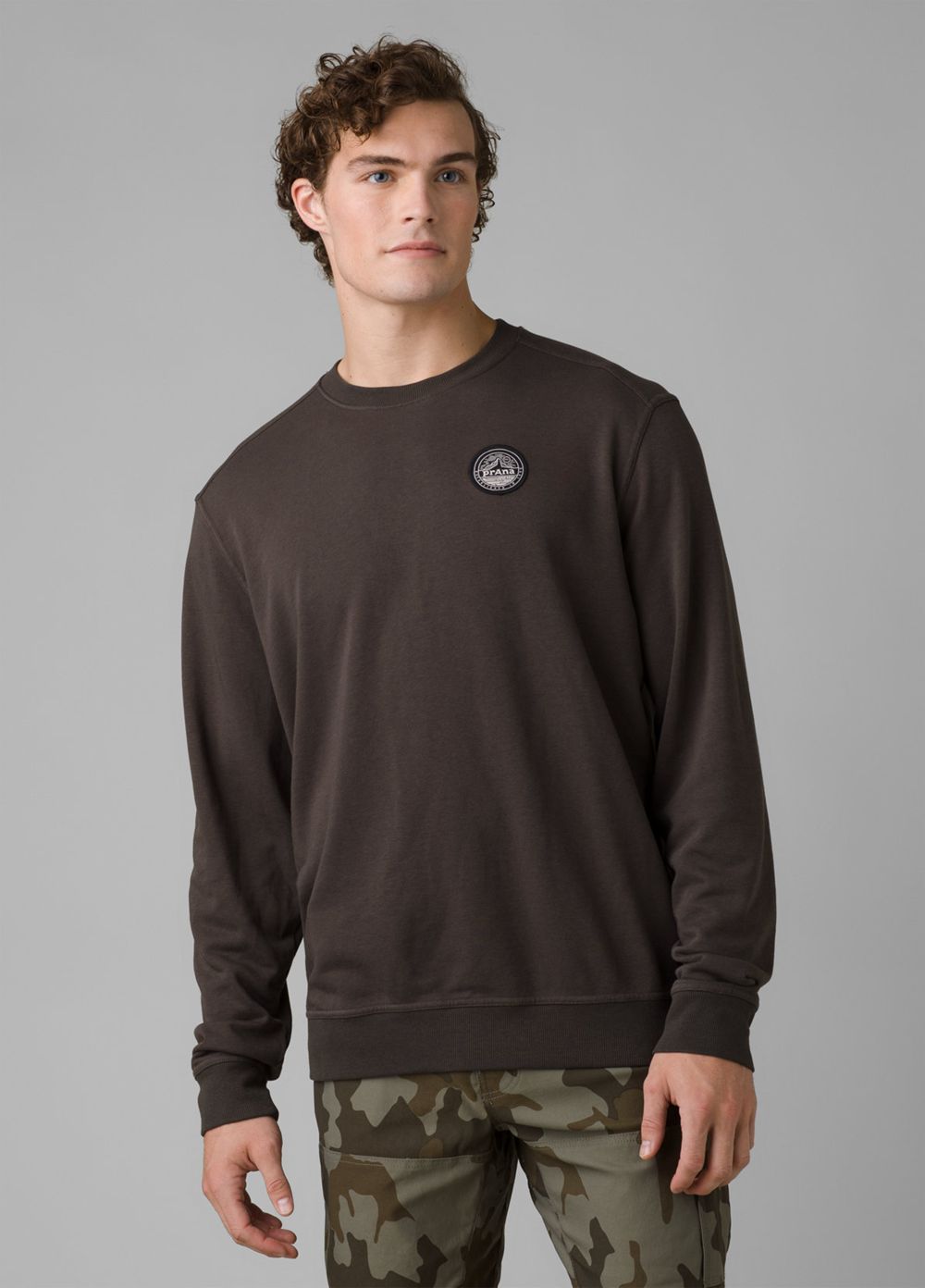 Grey Men's PrAna Patch Pullover Crew T-Shirts | SLMHFR159