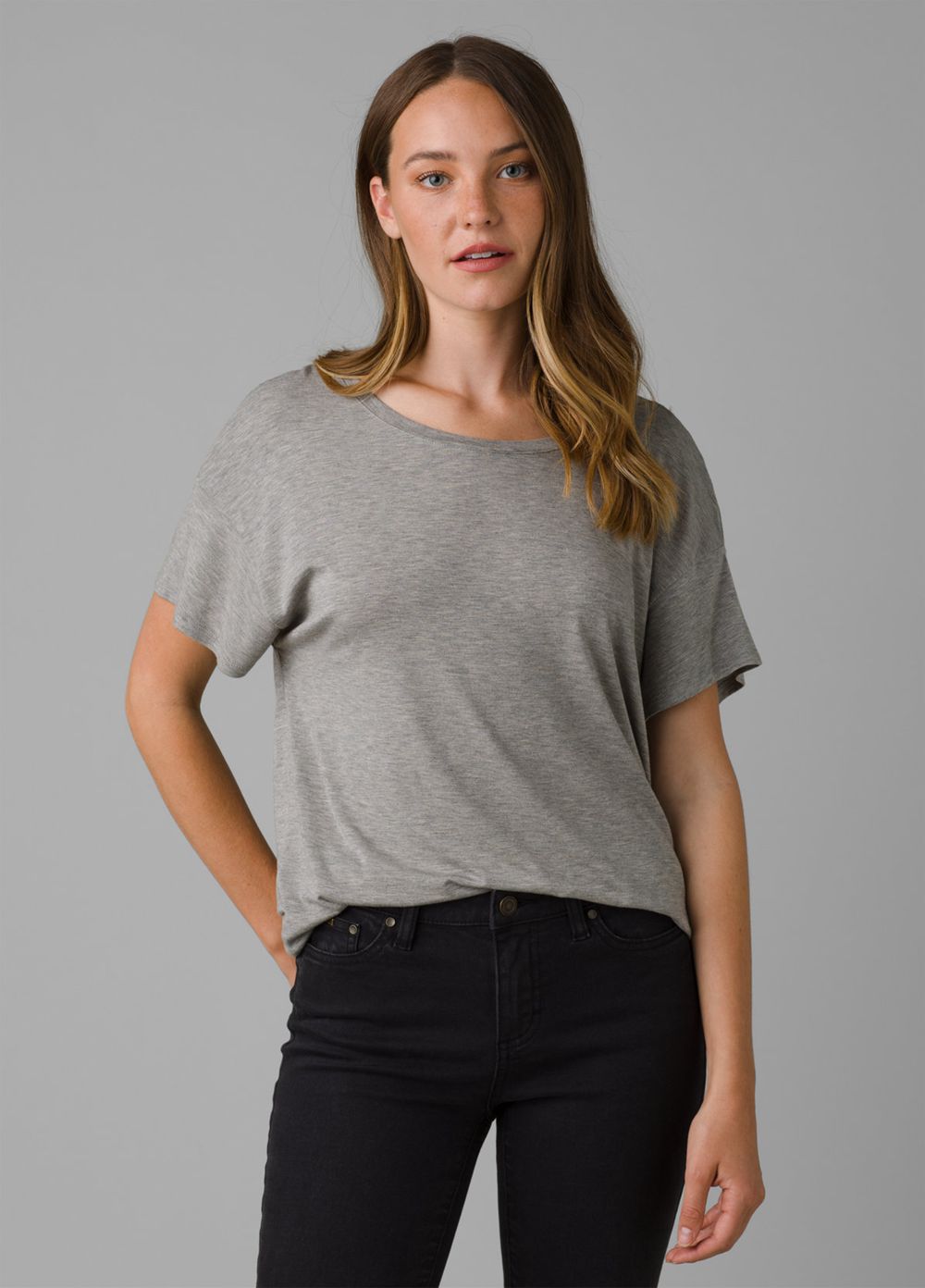 Grey Women's PrAna Foundation Slouch T-Shirts | FIOZPU385