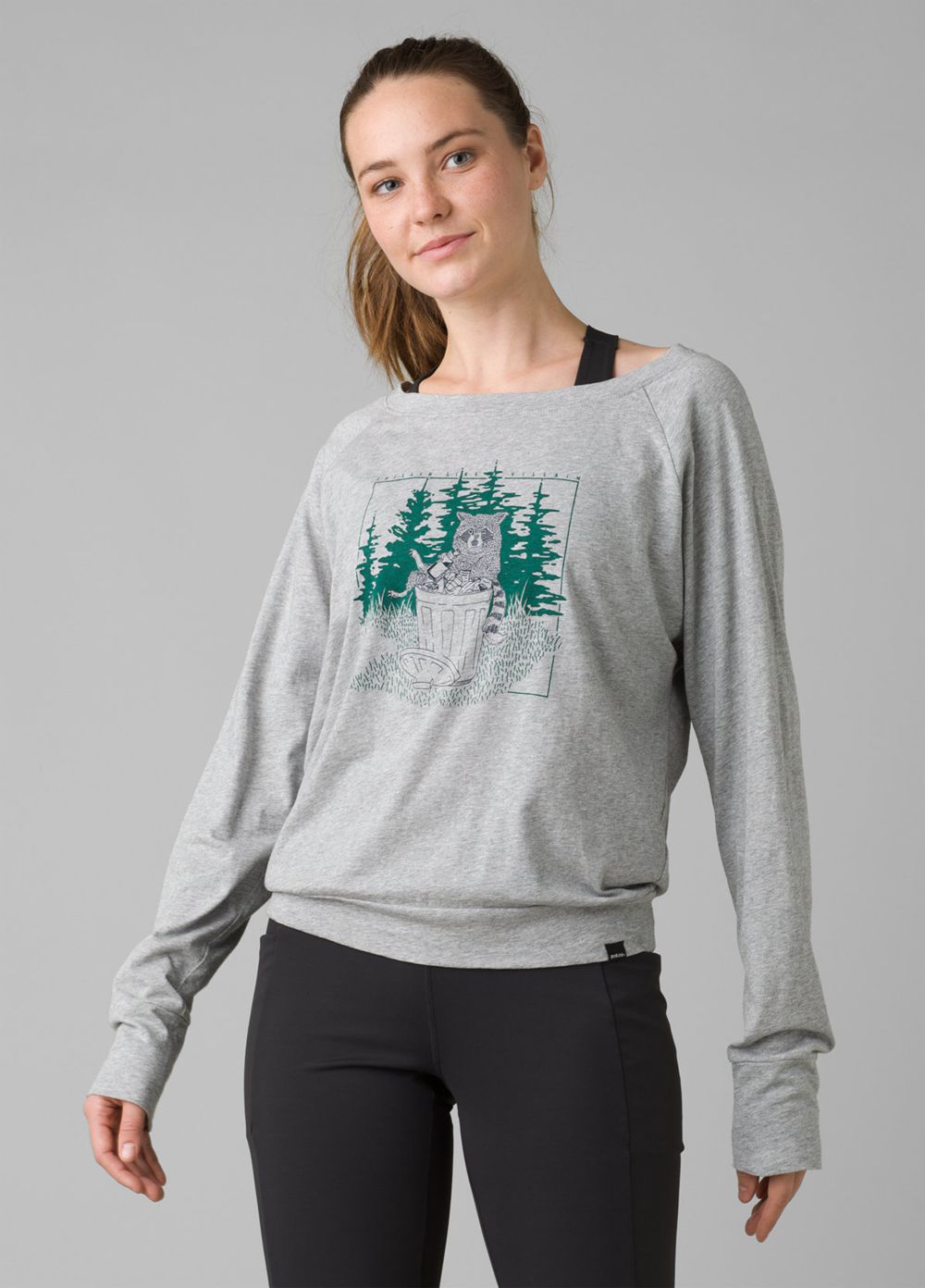 Grey Women's PrAna Organic Graphic Long Sleeve T-Shirts | JPXIKA285