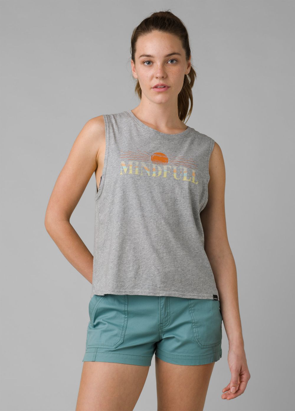 Grey Women's PrAna Organic Graphic Sleeveless Tank Top | FITAHG829