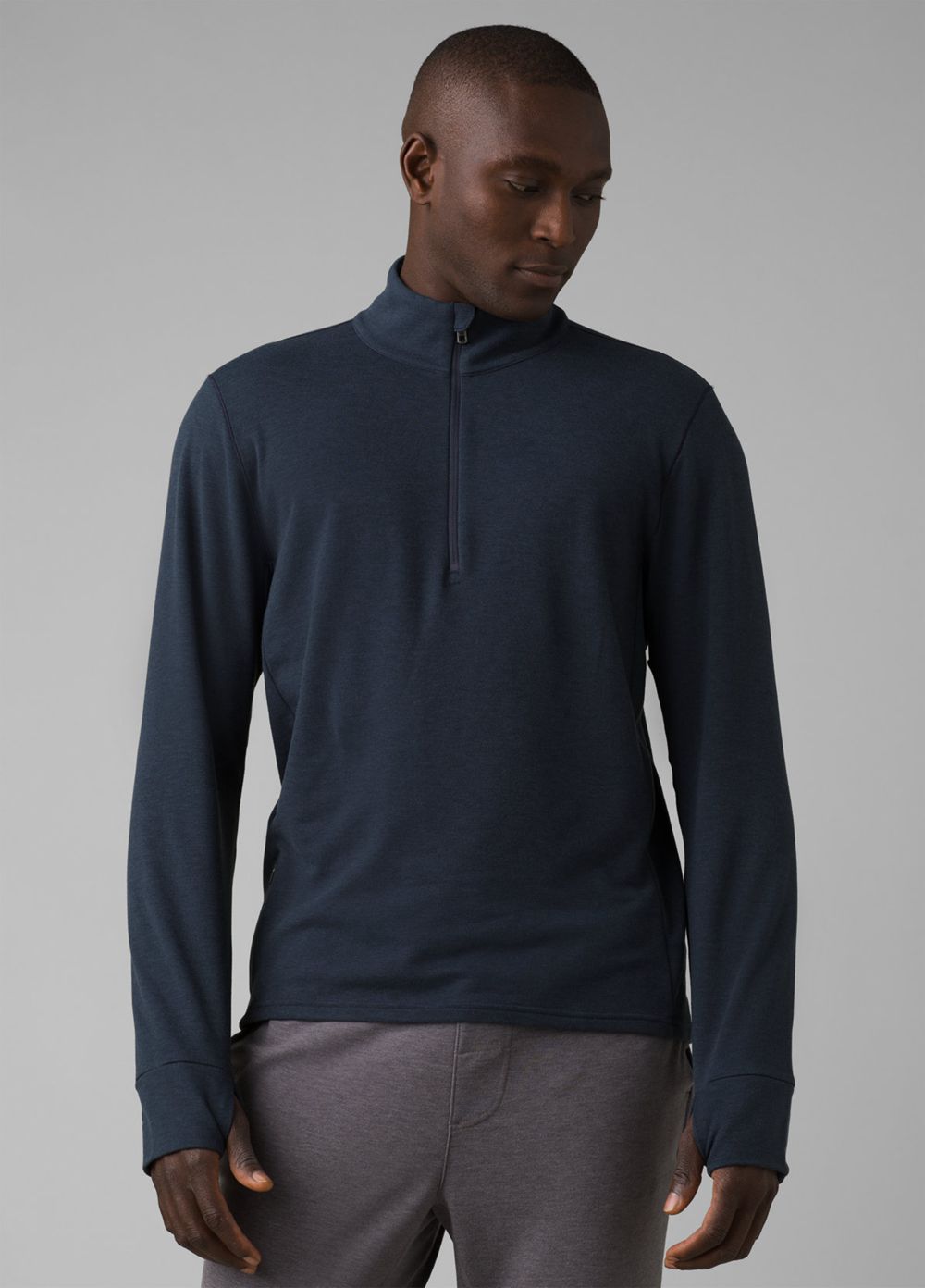 Navy Men's PrAna Altitude Tracker 1/4 Zip Sweaters | RXGKQL287