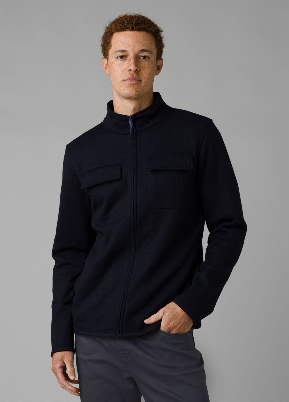 Navy Men's PrAna Brookland Sweater Jackets | FUISXJ214