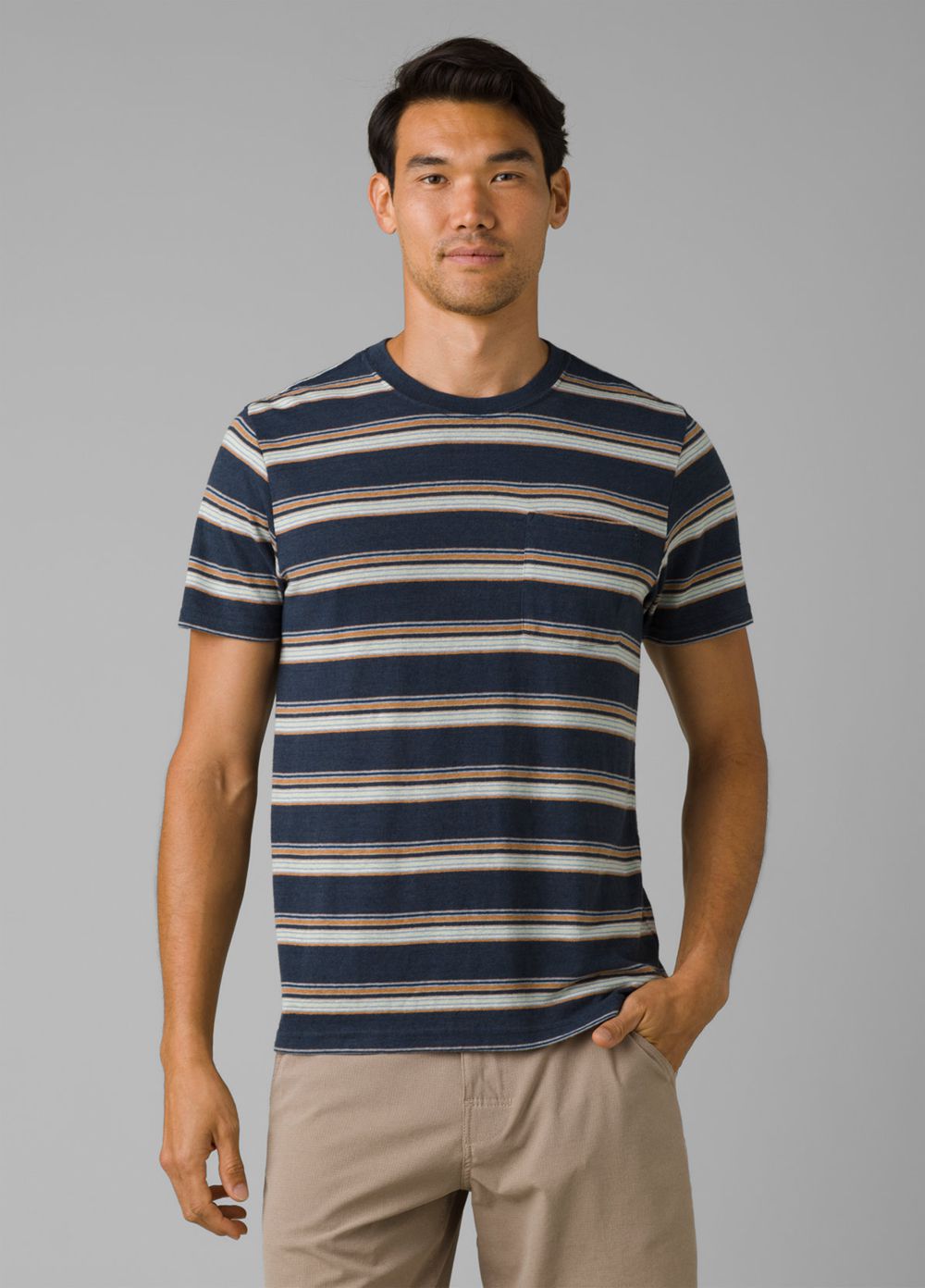 Navy Men's PrAna Cardiff Short Sleeve Pocket T-Shirts | ZTPSJF268