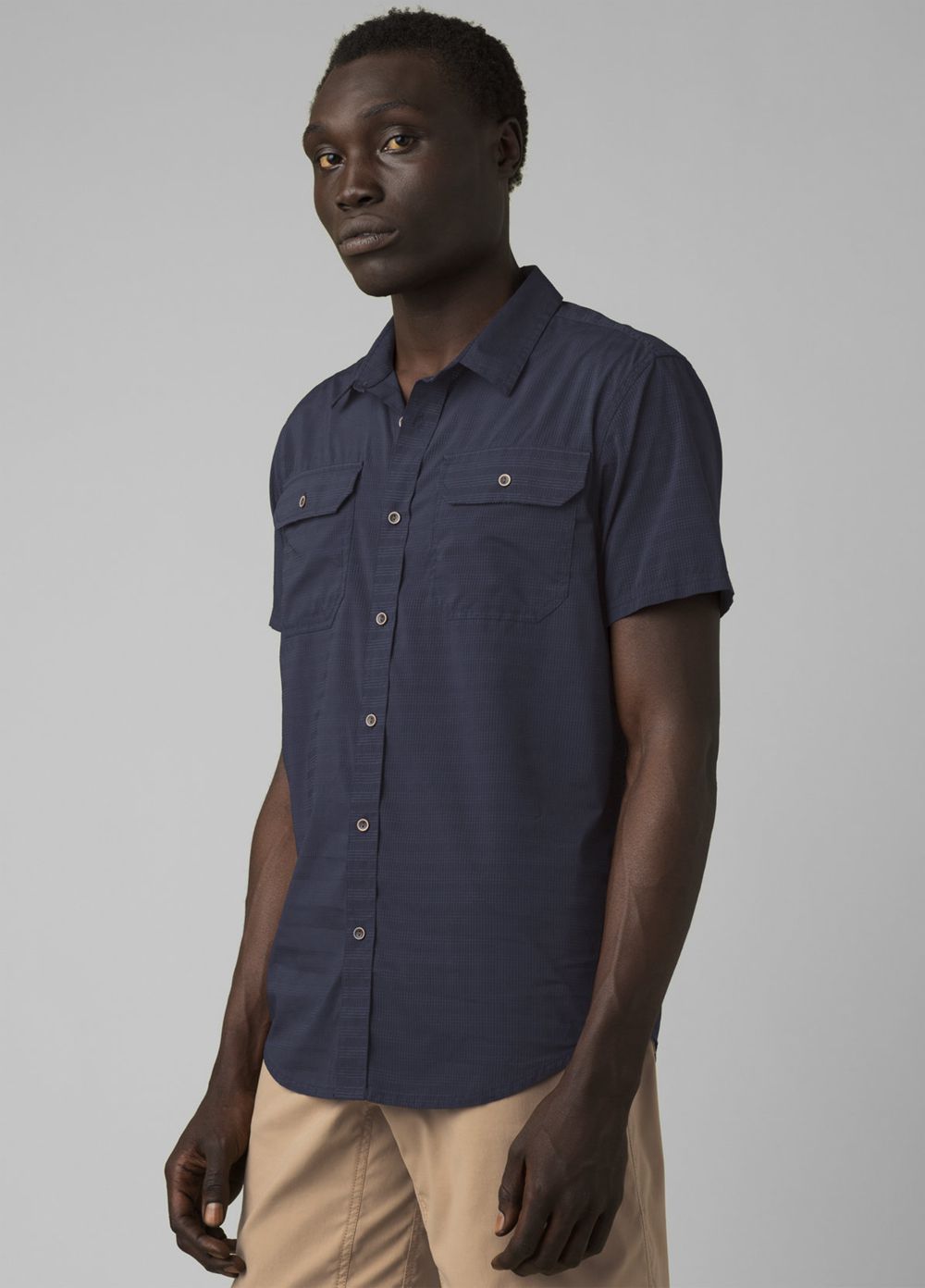 Navy Men's PrAna Cayman Shirts | KIPAYF708