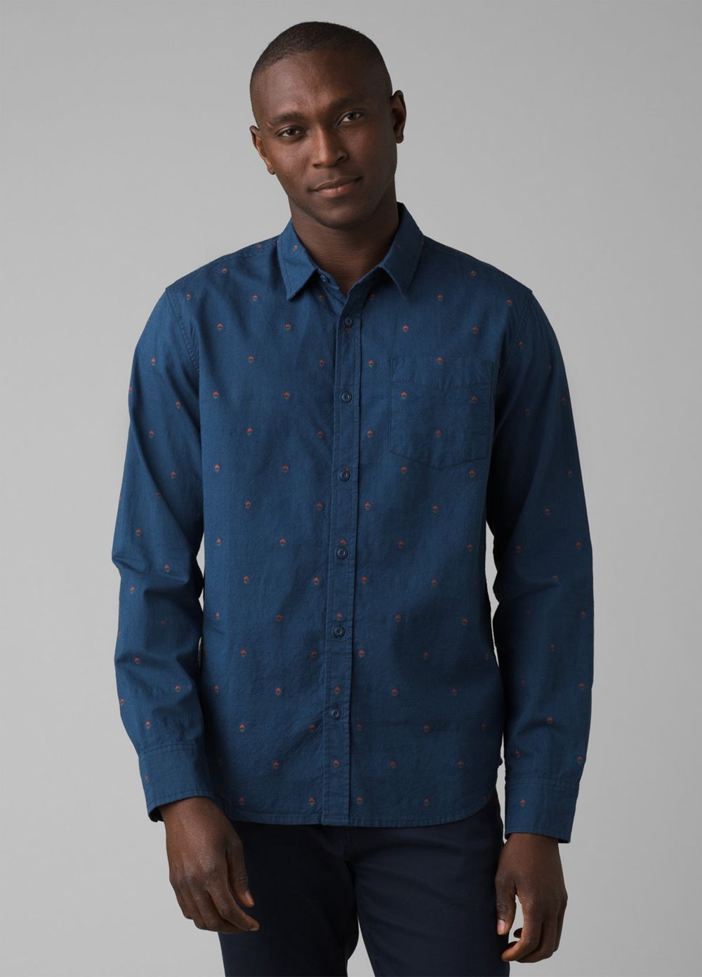 Navy Men's PrAna Lewisville Shirts | JTCKUE793