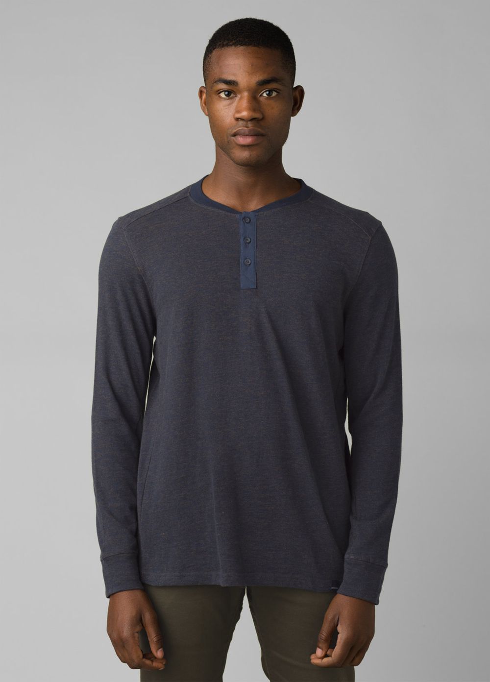 Navy Men's PrAna Ronnie Henley Shirts | EUYKZG812