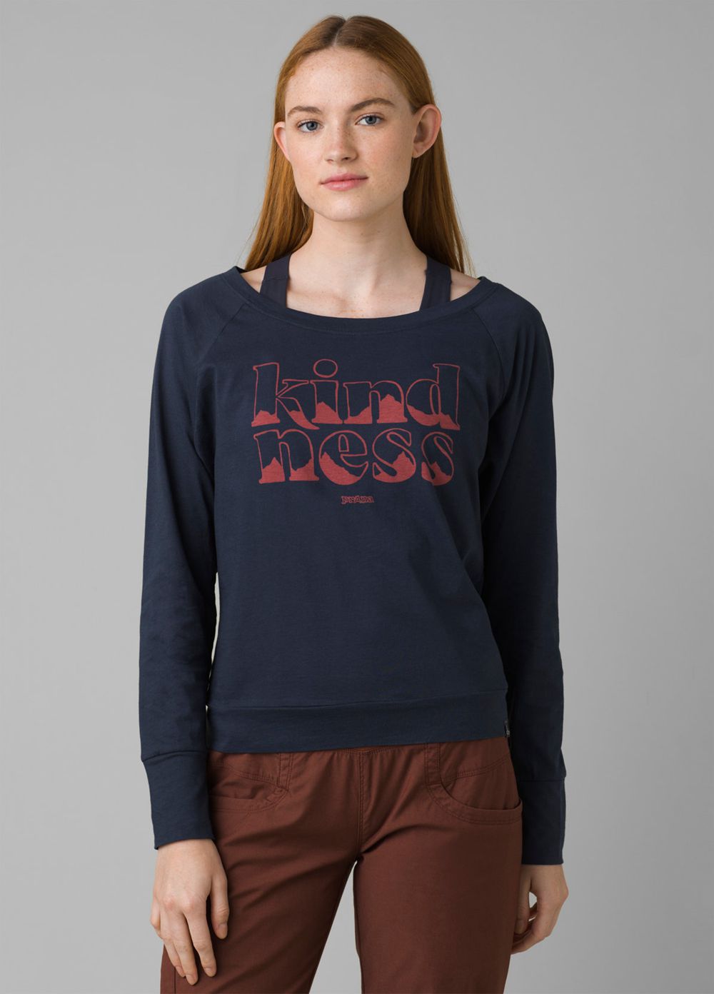 Navy Women's PrAna Organic Graphic Long Sleeve T-Shirts | ZTGLIN623