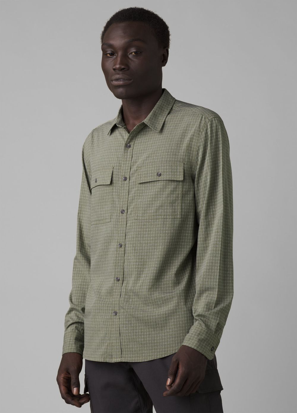 Olive Men's PrAna Garvan Long Sleeve Shirts | CRFKTX450