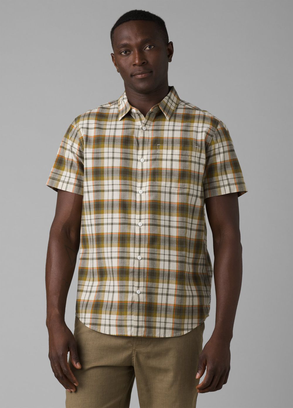 Olive Men's PrAna Groveland Shirts | REWKLJ761