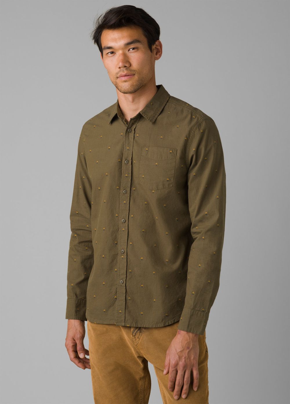 Olive Men's PrAna Lewisville Shirts | UYLIMB876