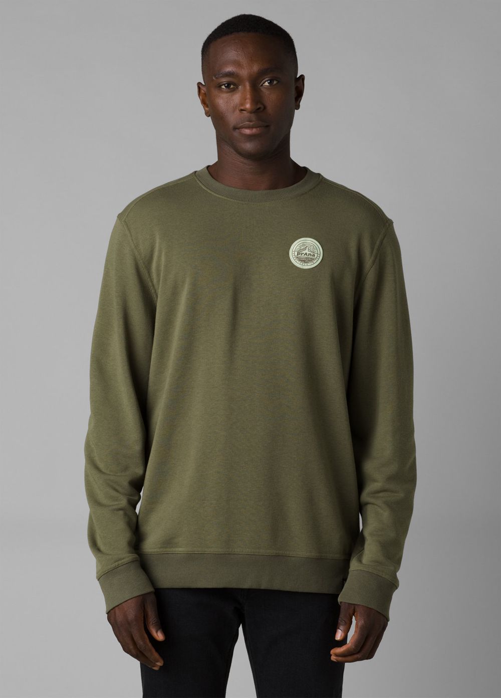 Olive Men's PrAna Patch Pullover Crew T-Shirts | POGRIE069