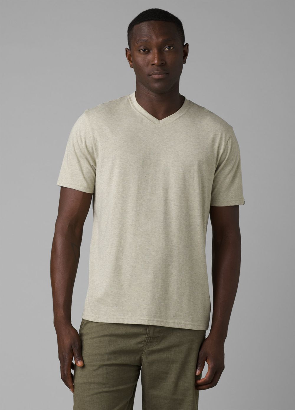 Olive Men's PrAna V-Neck T-Shirts | ZCNXTW901