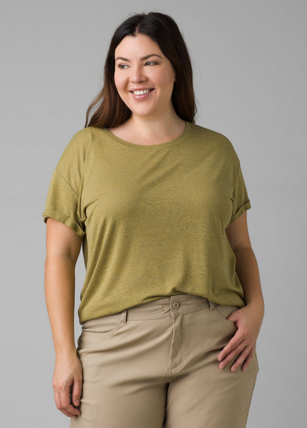 Olive Women's PrAna Cozy Up Plus T-Shirts | WSPYBA890