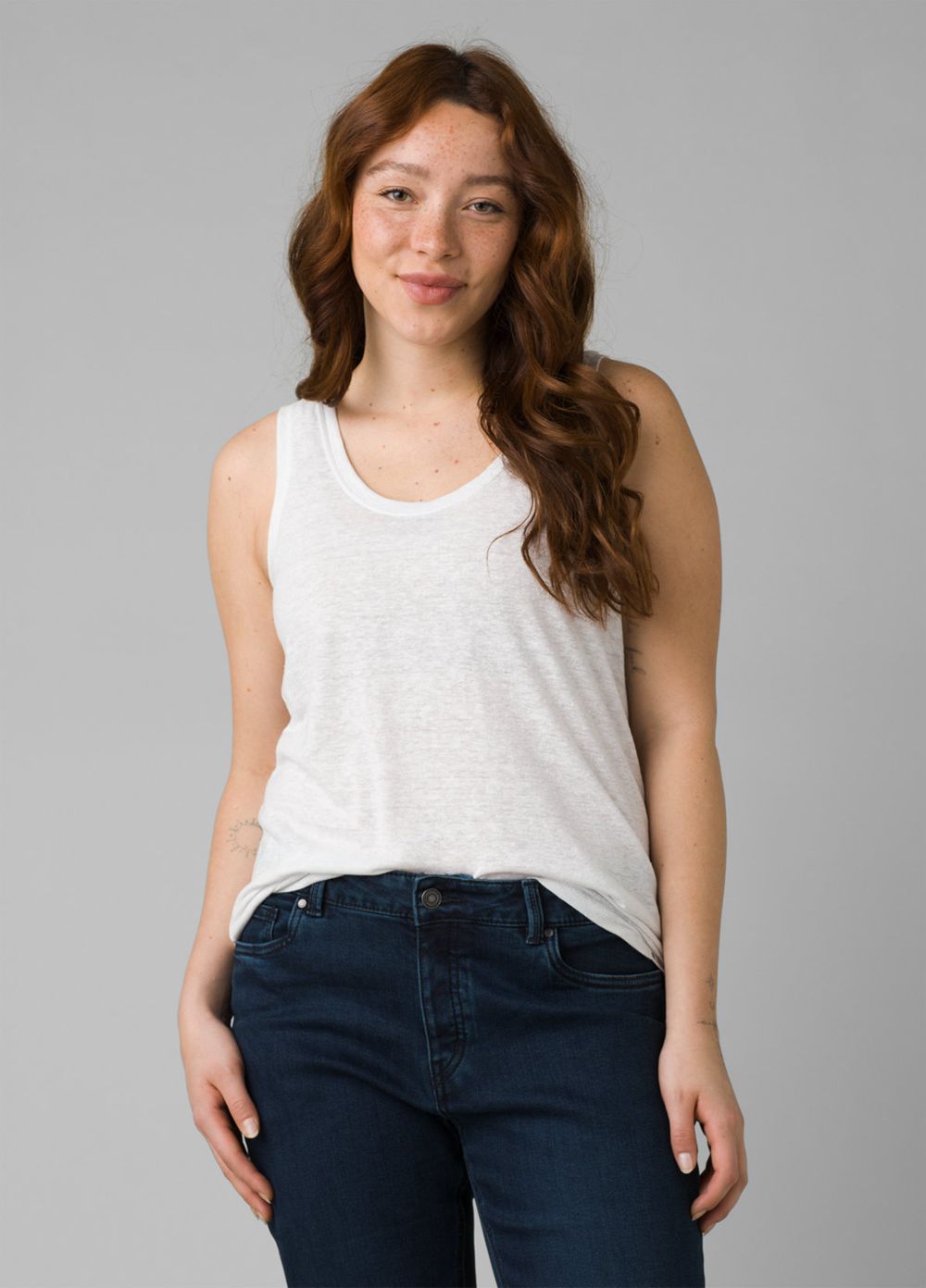 White Women's PrAna Cozy Up Tank Top | BUKFNW278