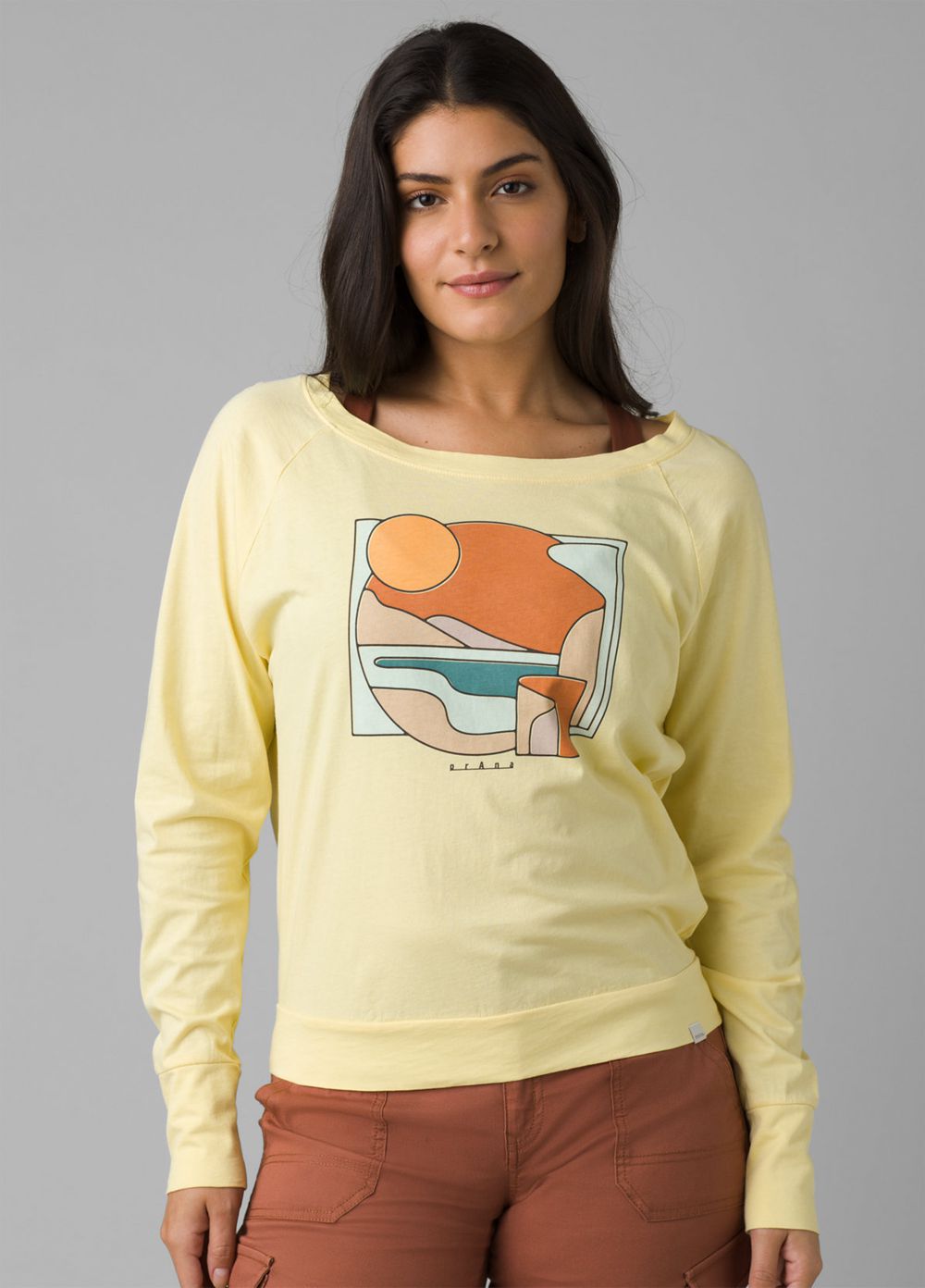 Yellow Women's PrAna Organic Graphic Long Sleeve T-Shirts | QYJWNO219